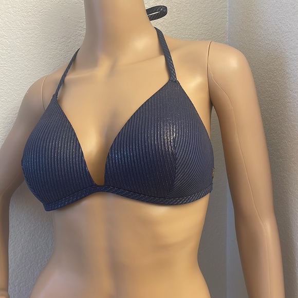 Victoria’s Secret Pink Shine Blue/Silver Shimmer Halter Bikini Swim Top - Picture 3 of 7